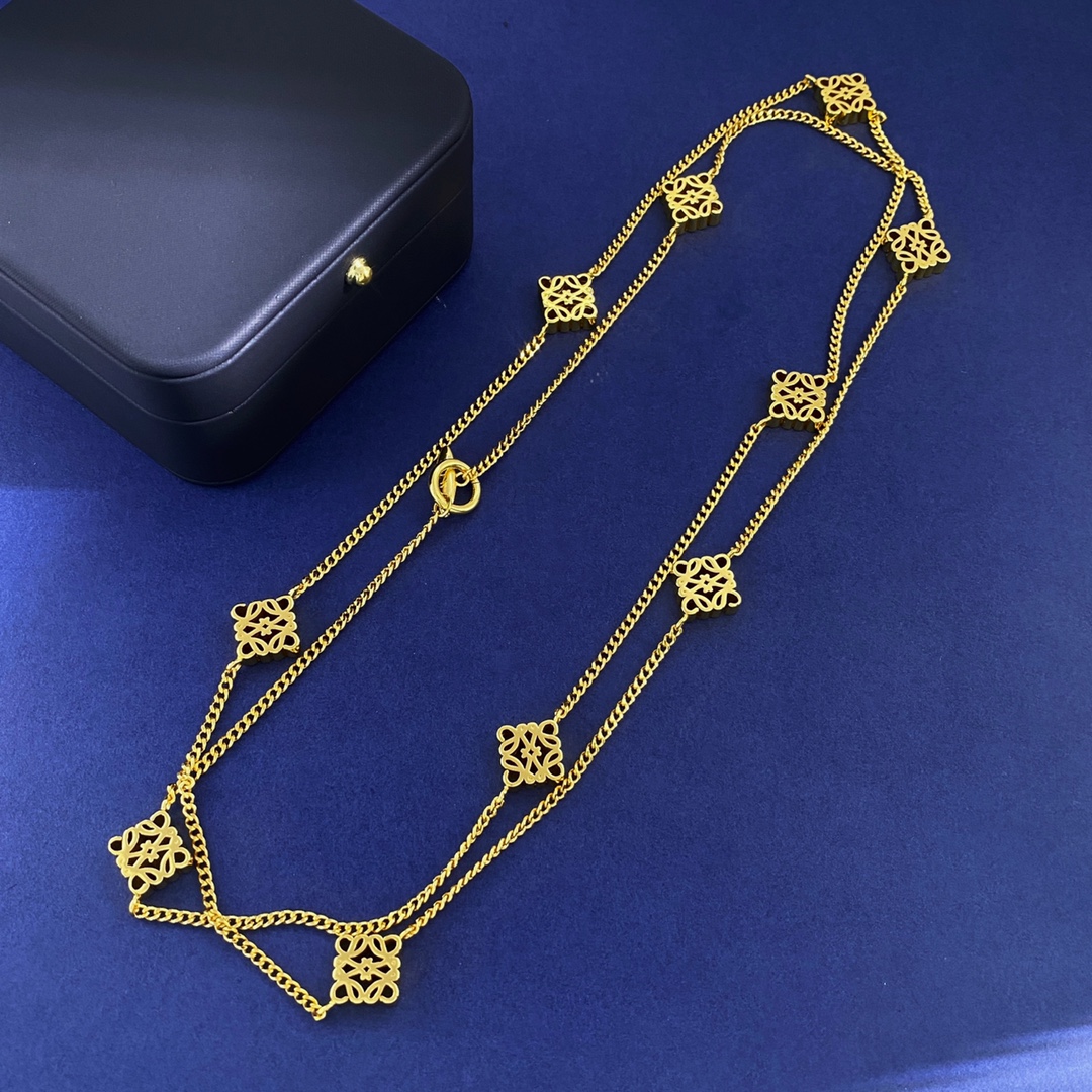 LWN010 Loewi 10 motif Pave Anagram long sweater necklace in metal - ccjewelryacc
