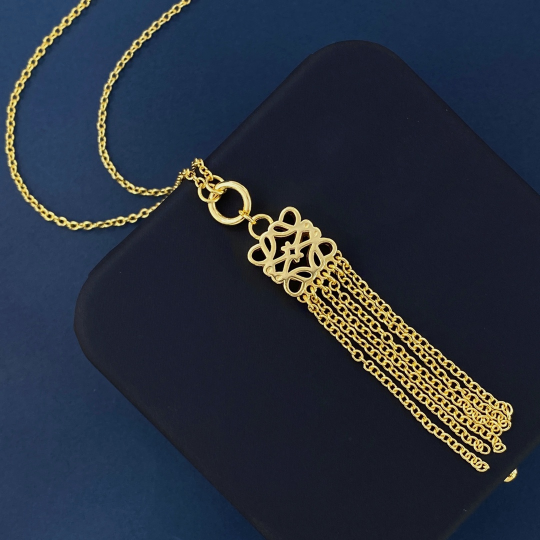 LWN015 Loewi Pave Anagram tassels necklace - ccjewelryacc