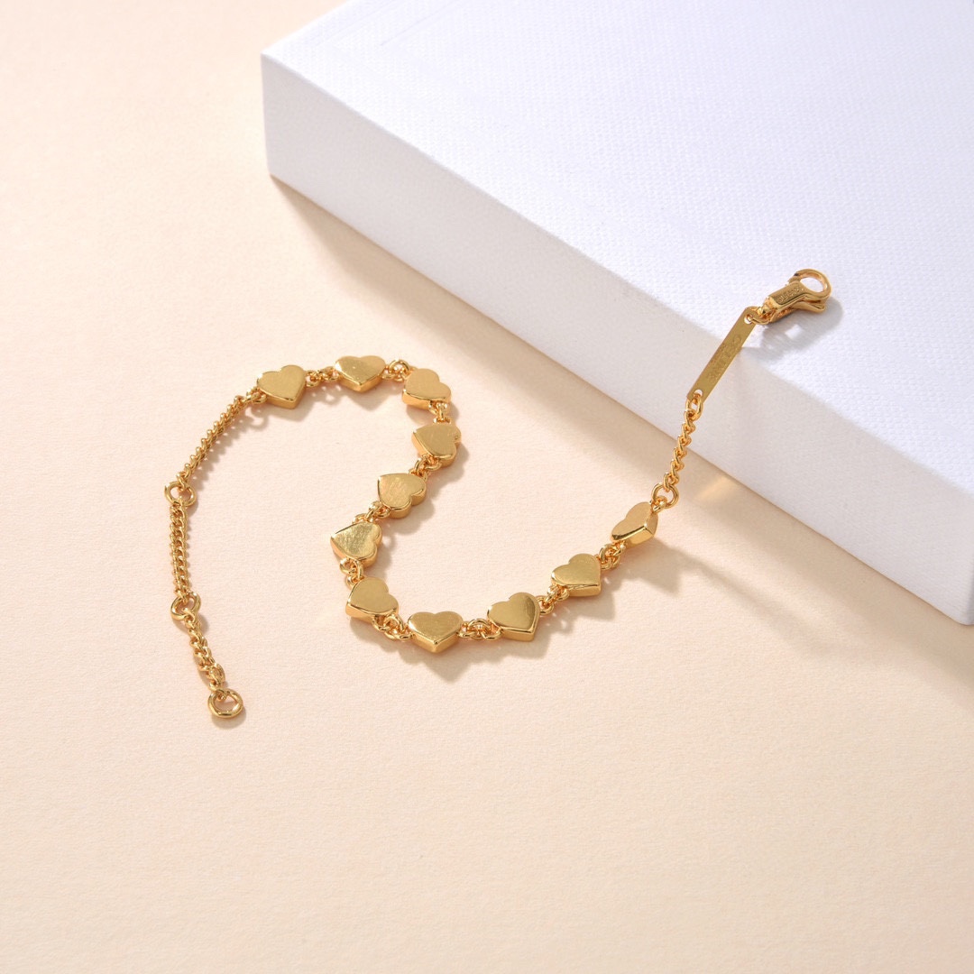 CLS002 Metal gold finish heart charms bracelet - ccjewelryacc