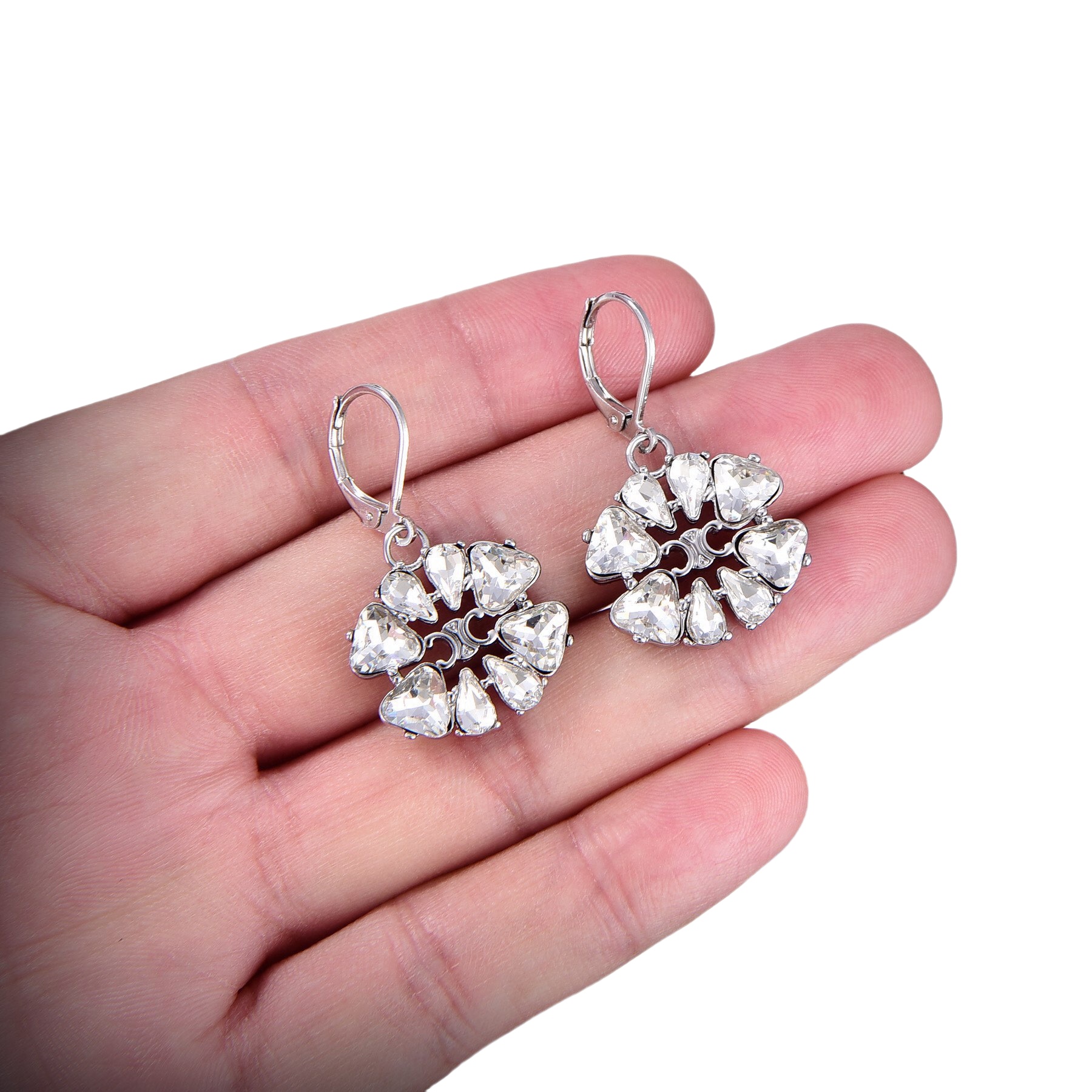 CLE001 Triomphe Daisy Earrings White gold finish - ccjewelryacc