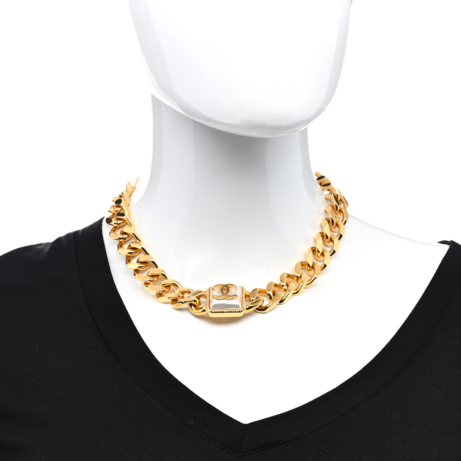 CCT051 Chanel Pearl CC Chain Link Choker Necklace Gold - ccjewelryacc