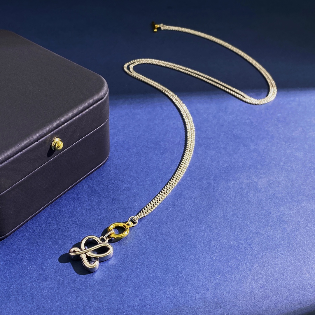 LWN017 Loewi Metal Silver L logo pendant necklace - ccjewelryacc