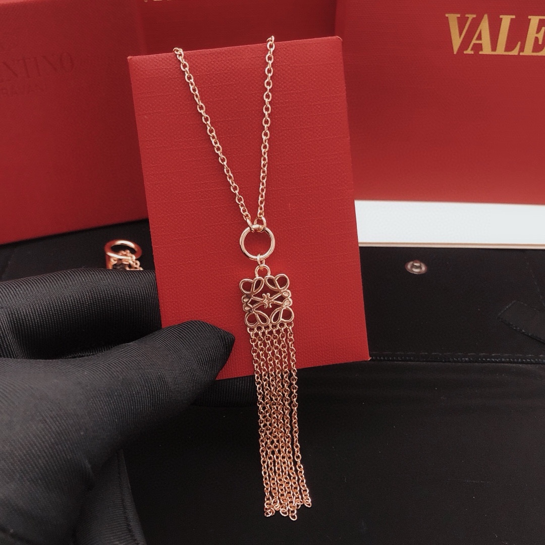 LWN015 Loewi Pave Anagram tassels necklace - ccjewelryacc