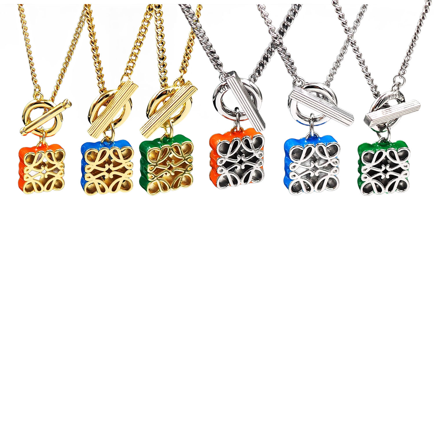 LWN007 Pave Anagram necklace in metal and colorful enamel - ccfashionjewelry
