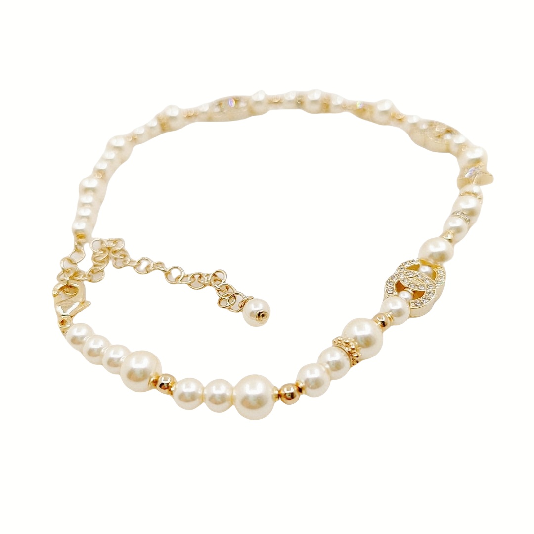 CCN005 23S Pearls Pentastar charms CC logo choker Necklace - ccjewelryacc