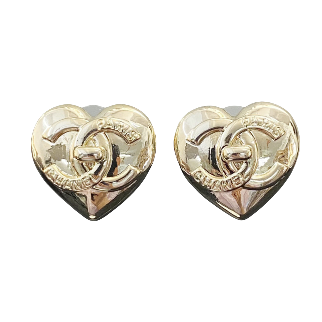 CCE886 22A Vintage metal heart with cc logo stud earring - ccfashionjewelry
