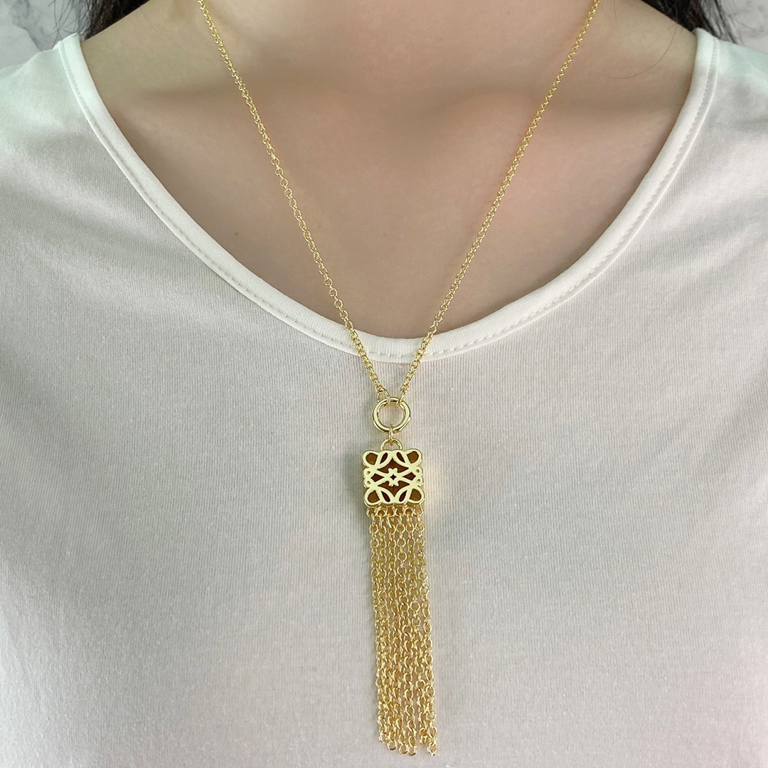LWN015 Loewi Pave Anagram tassels necklace - ccjewelryacc