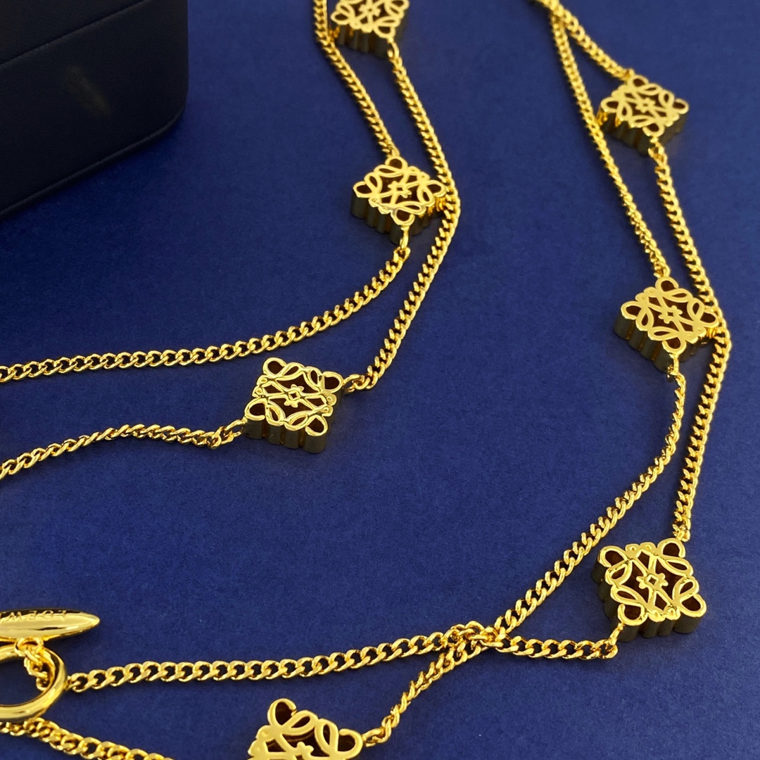 LWN010 Loewi 10 motif Pave Anagram long sweater necklace in metal - ccjewelryacc