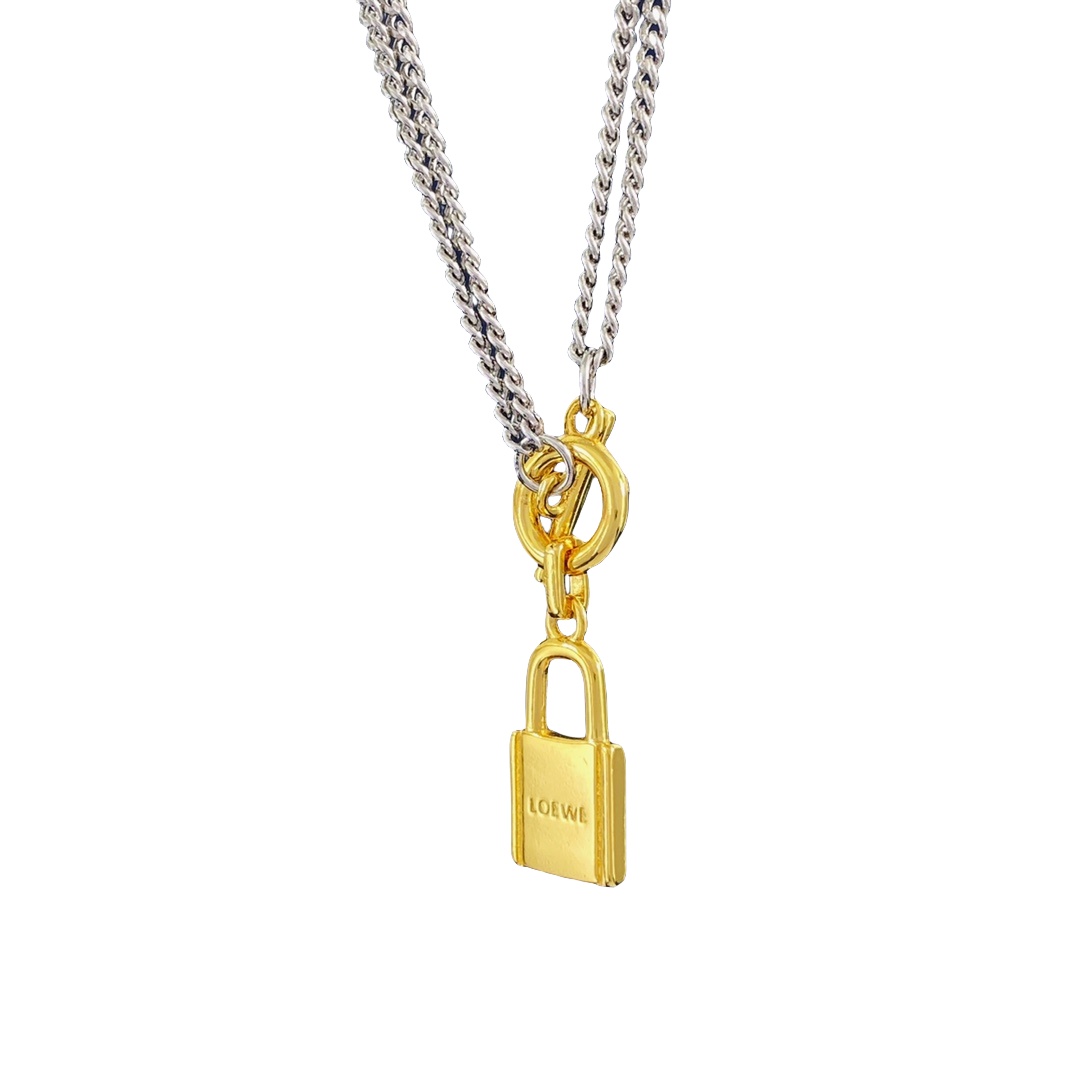 LWN016 Loewi Metal gold lock pendant necklace - ccjewelryacc