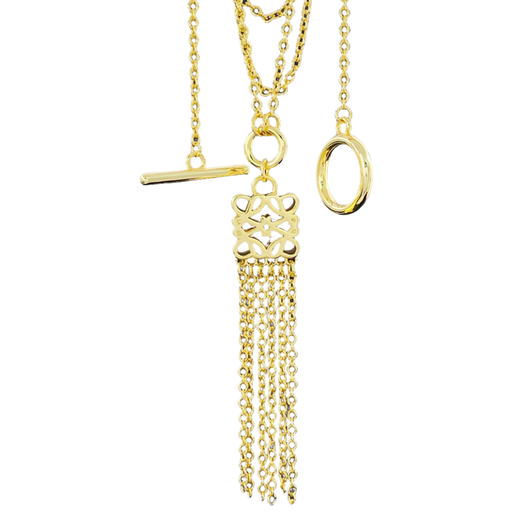 LWN015 Loewi Pave Anagram tassels necklace - ccjewelryacc