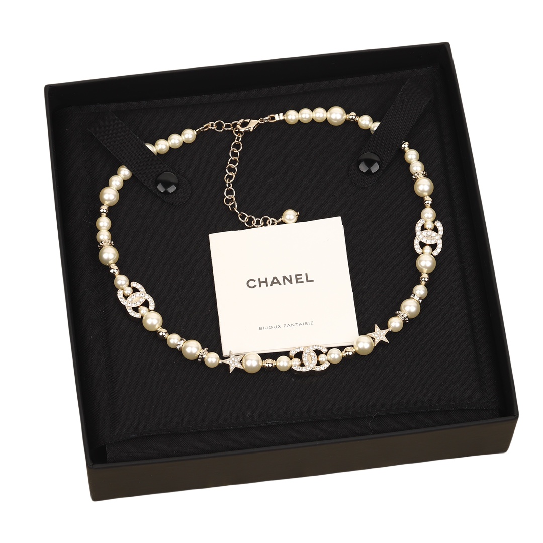 CCN005 23S Pearls Pentastar charms CC logo choker Necklace - ccjewelryacc