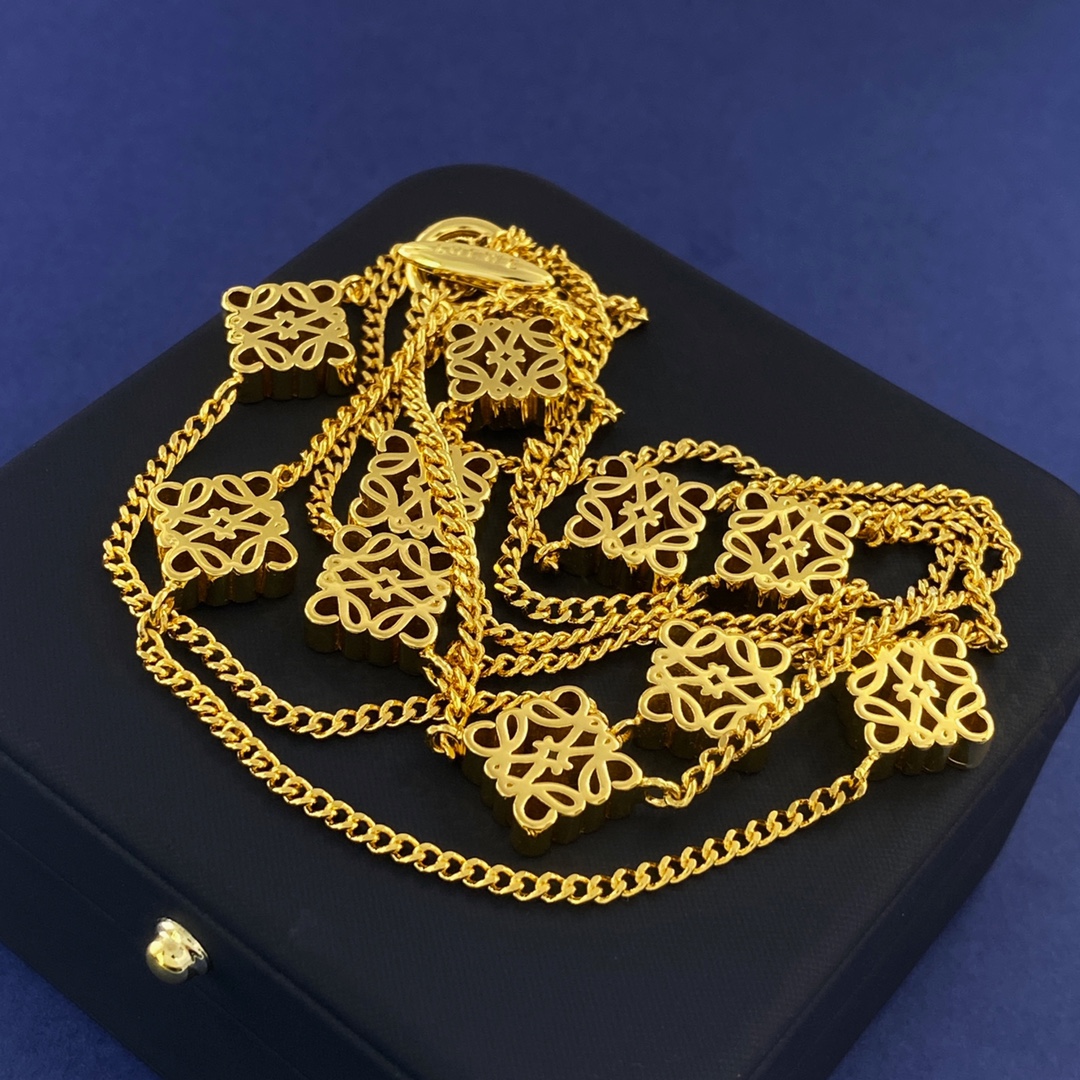 LWN010 Loewi 10 motif Pave Anagram long sweater necklace in metal - ccjewelryacc