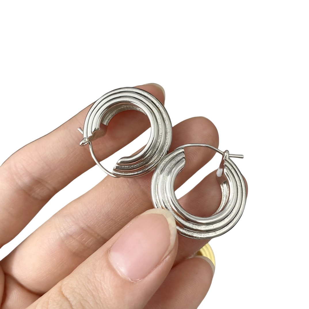 CLE041 Ciline Metal stripe C shape hook earring in metal - ccjewelryacc