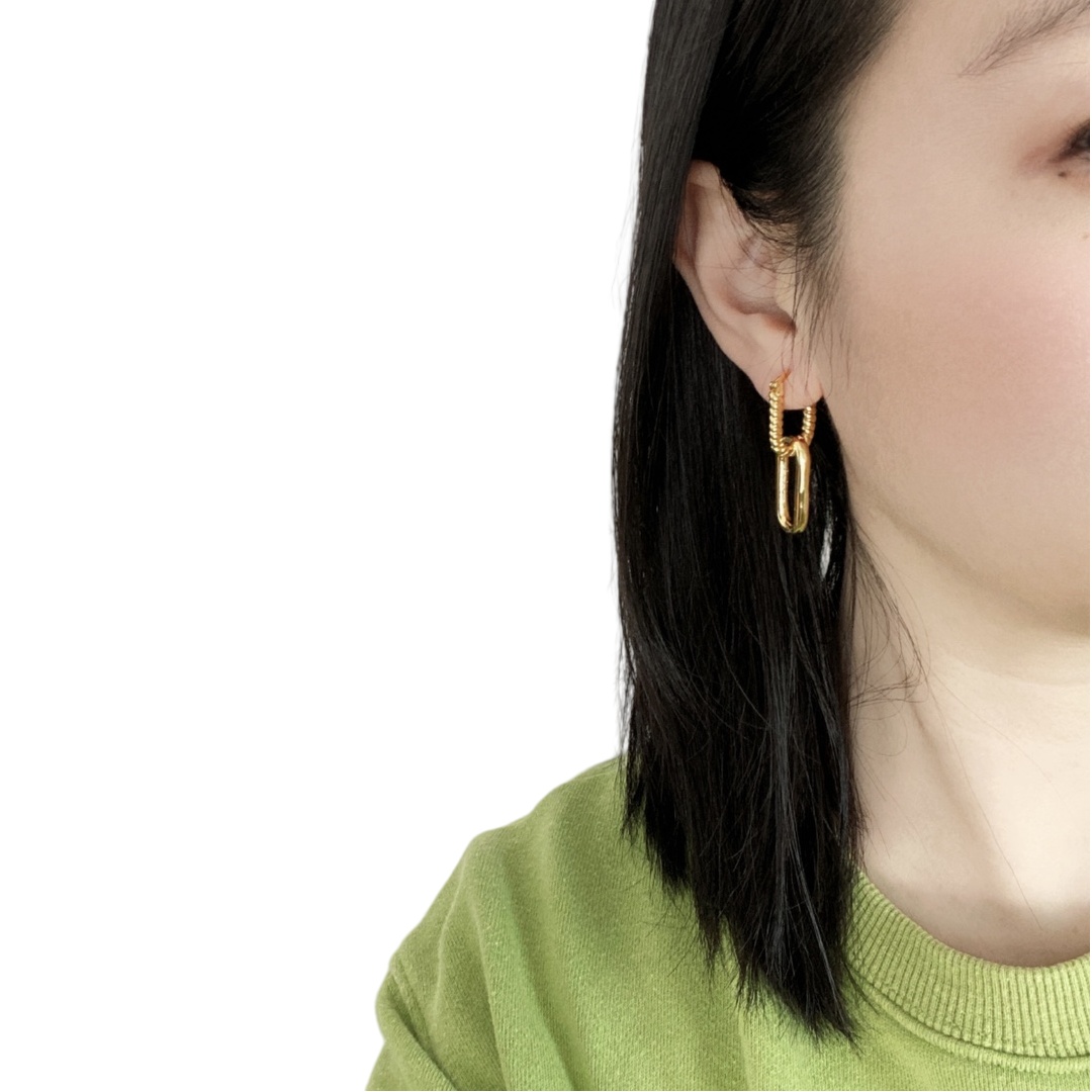 CLE040 Ciline double ring drop earring in metal and gold finish - ccjewelryacc