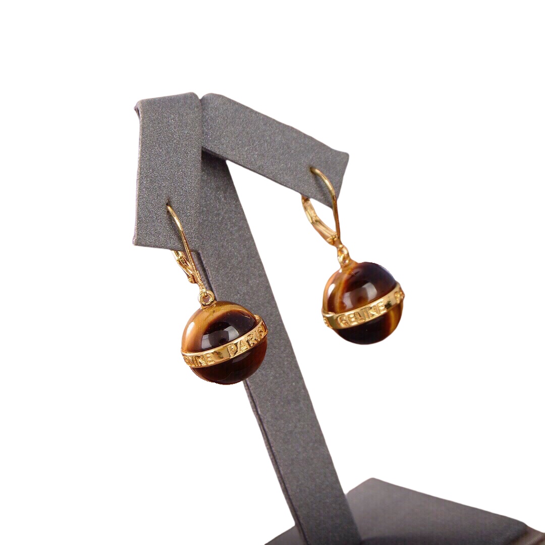 CLE025 Ciline Separables Gold finish drop earring /necklace in metal and tiger's eye stone - ccjewelryacc