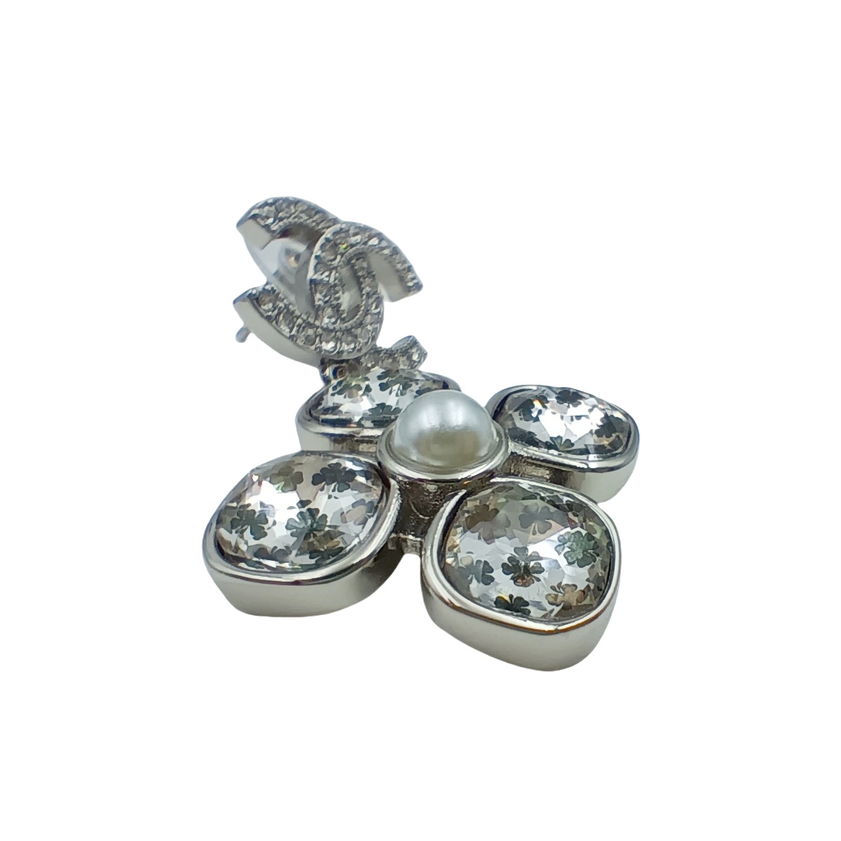 CCE638 Acrylic four leaf clover with crystal cc logo drop earring - ccjewelryacc