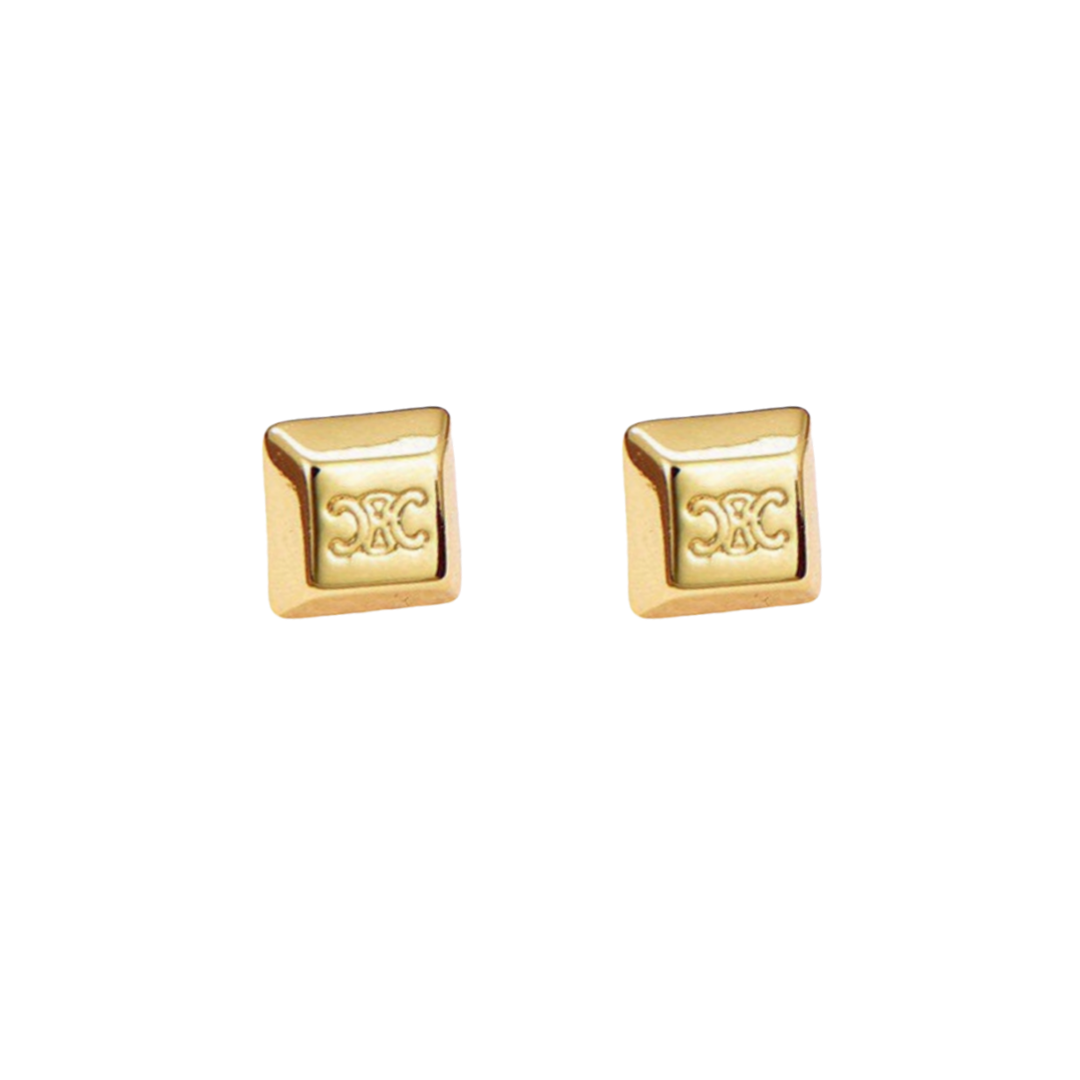 CLE035 Triomphe logo stud earring in metal and gold finish - ccjewelryacc