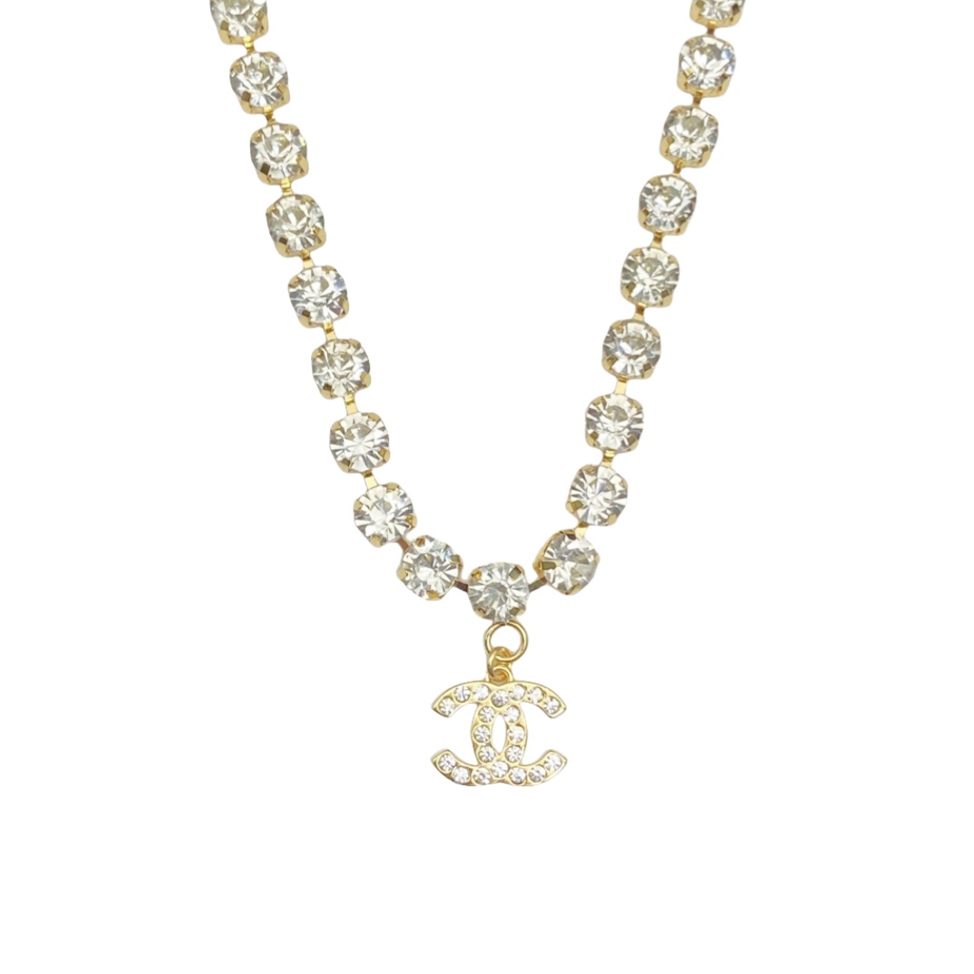 CCN007 CC choker Necklace in metal and rhinestone - ccfashionjewelry