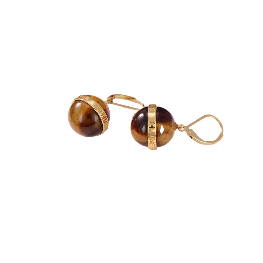 CLE025 Ciline Separables Gold finish drop earring /necklace in metal and tiger's eye stone - ccjewelryacc