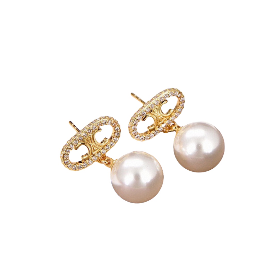 CLE031 CILINE Triomphe drop/Stud earring in metal and crystal - ccjewelryacc