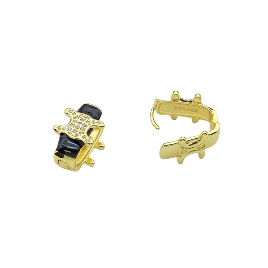 CLE052 Black full diamond Arc de Triomphe double-sided U-shaped ear clip - ccjewelryacc