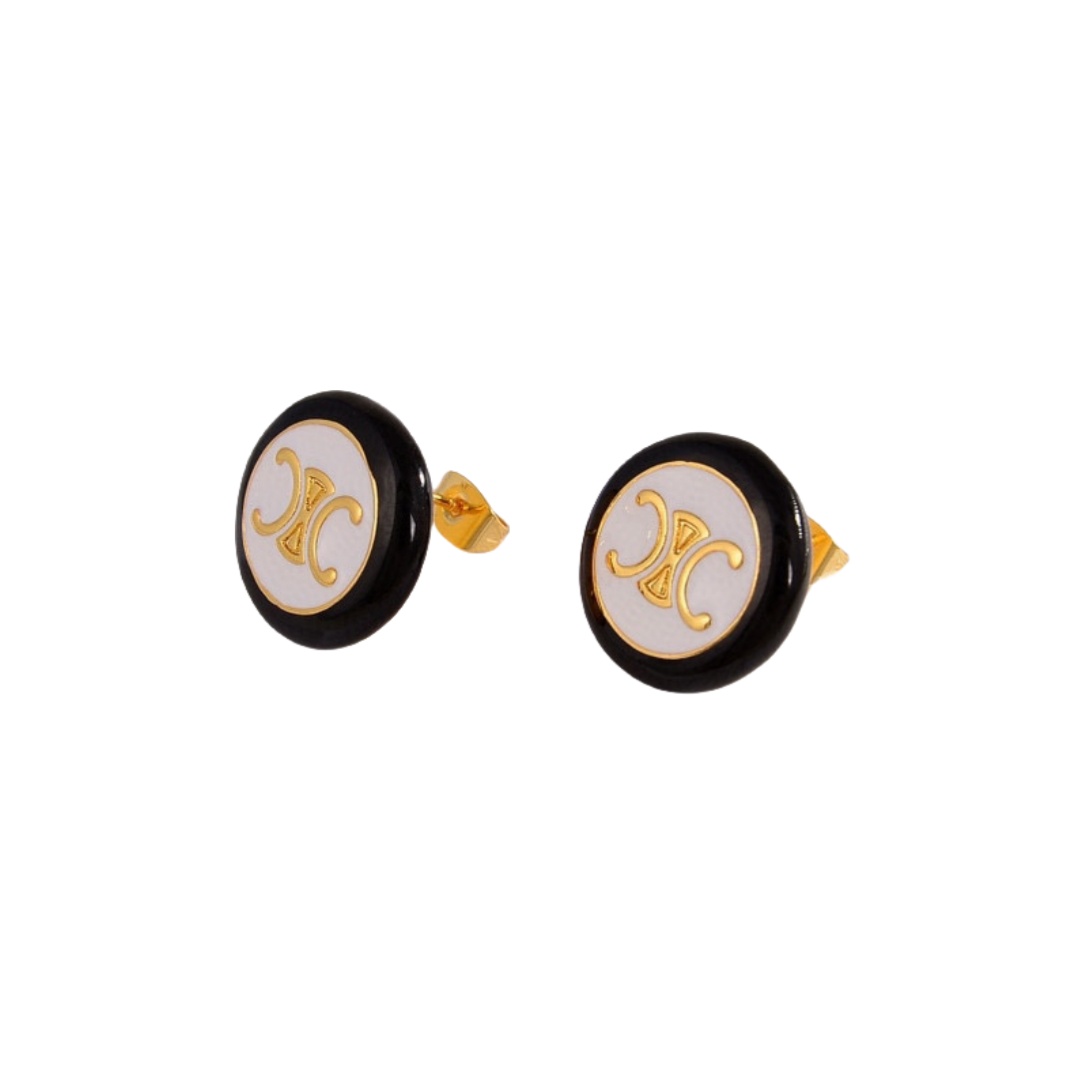 CLE009 Triomphe PRECLOUS button stud earring in metal and enamel - ccjewelryacc