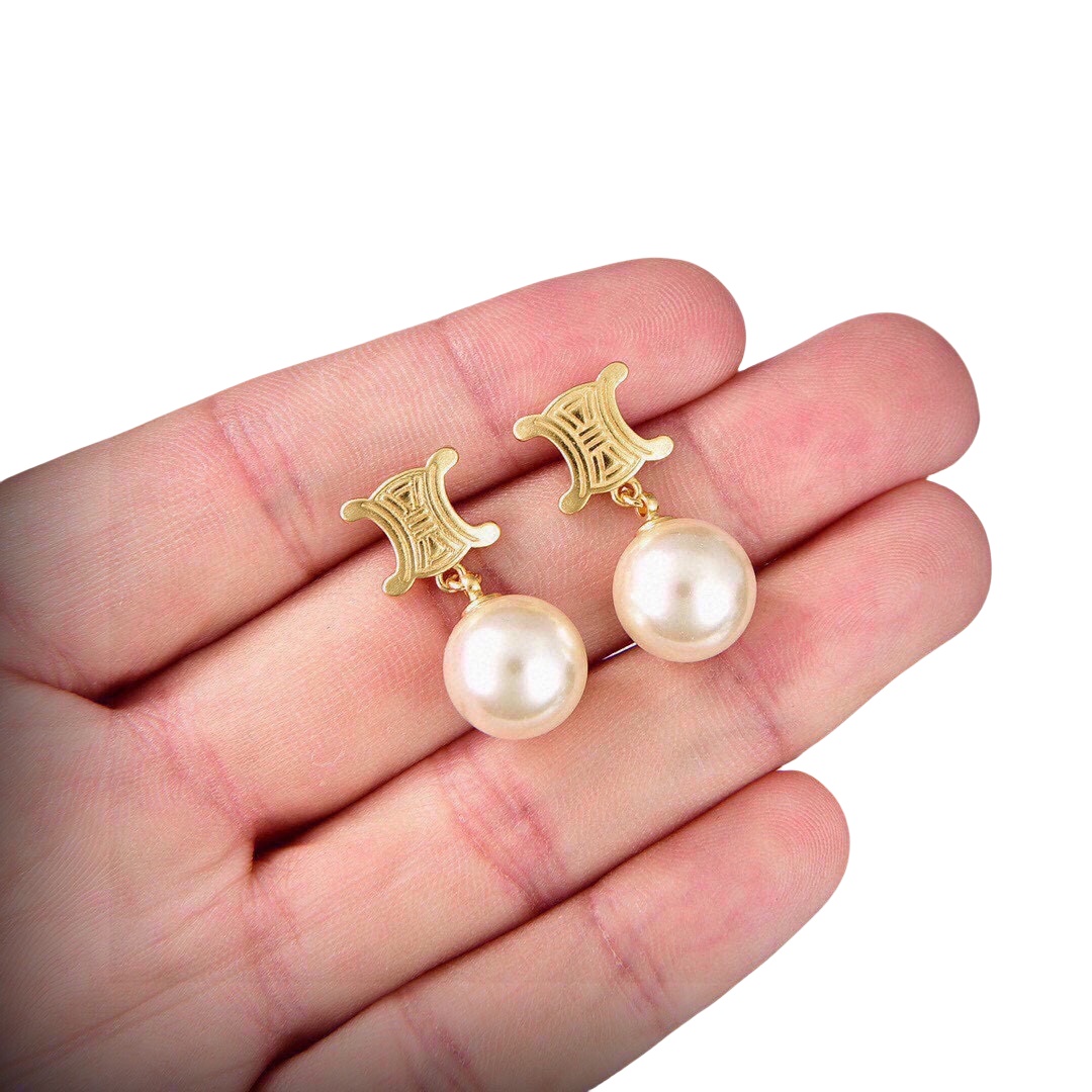CLE038 Act de Triomphe pearl drop earring in metal and pearl - ccfashionjewelry