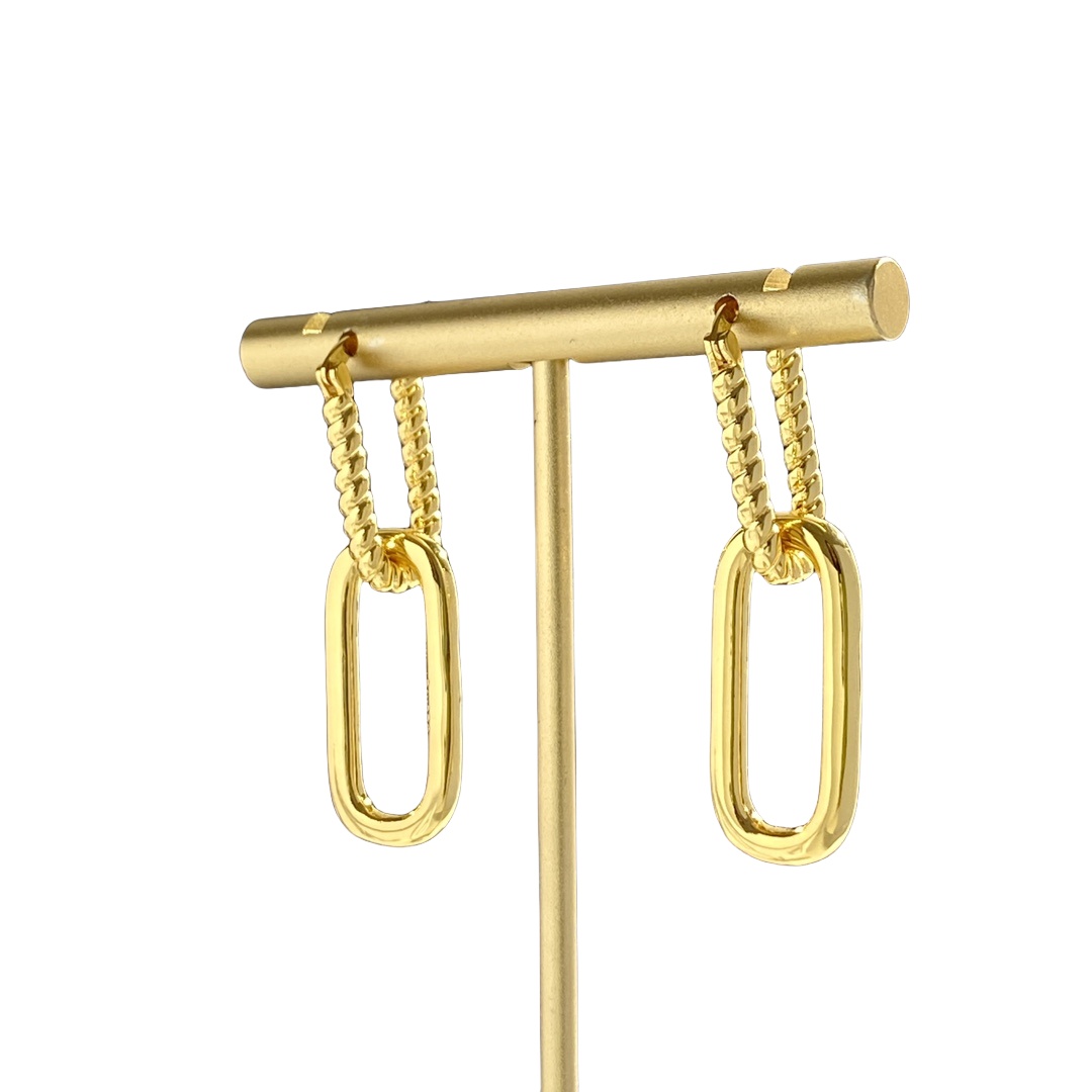 CLE040 Ciline double ring drop earring in metal and gold finish - ccjewelryacc