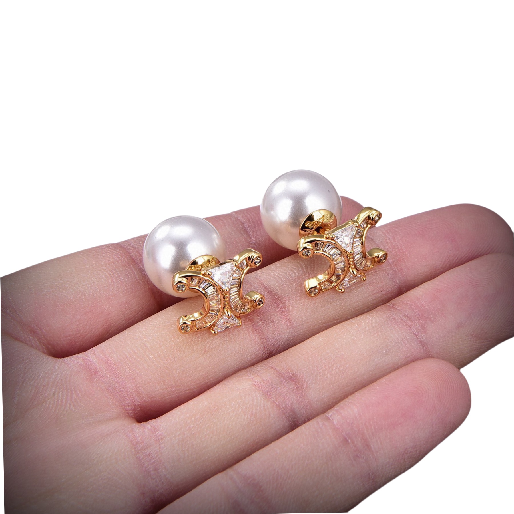 CLE011 Triomphe Crystal and pearl stud earring - ccjewelryacc