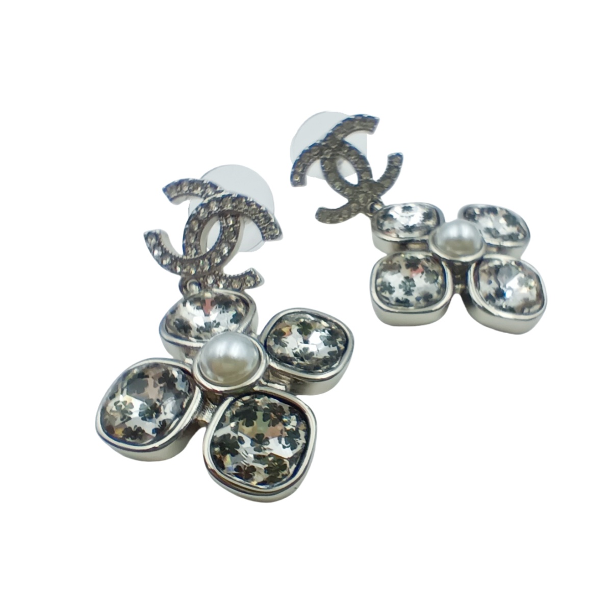 CCE638 Acrylic four leaf clover with crystal cc logo drop earring - ccjewelryacc