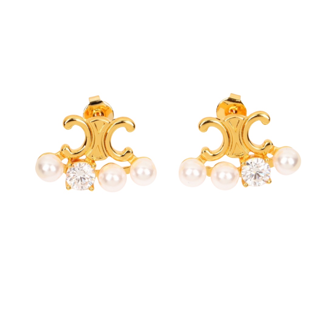 CLE018 Triomphe stud earring in metal crystal pearl - ccfashionjewelry