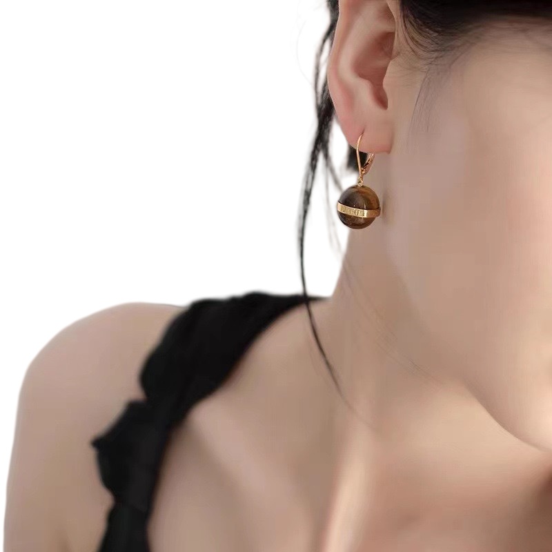 CLE025 Ciline Separables Gold finish drop earring /necklace in metal and tiger's eye stone - ccjewelryacc