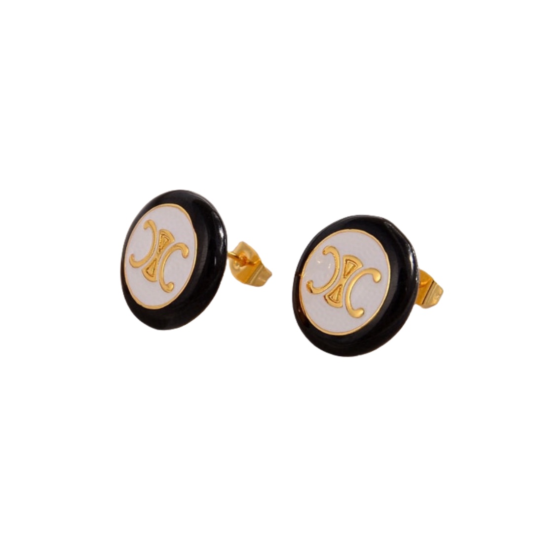 CLE009 Triomphe PRECLOUS button stud earring in metal and enamel - ccjewelryacc