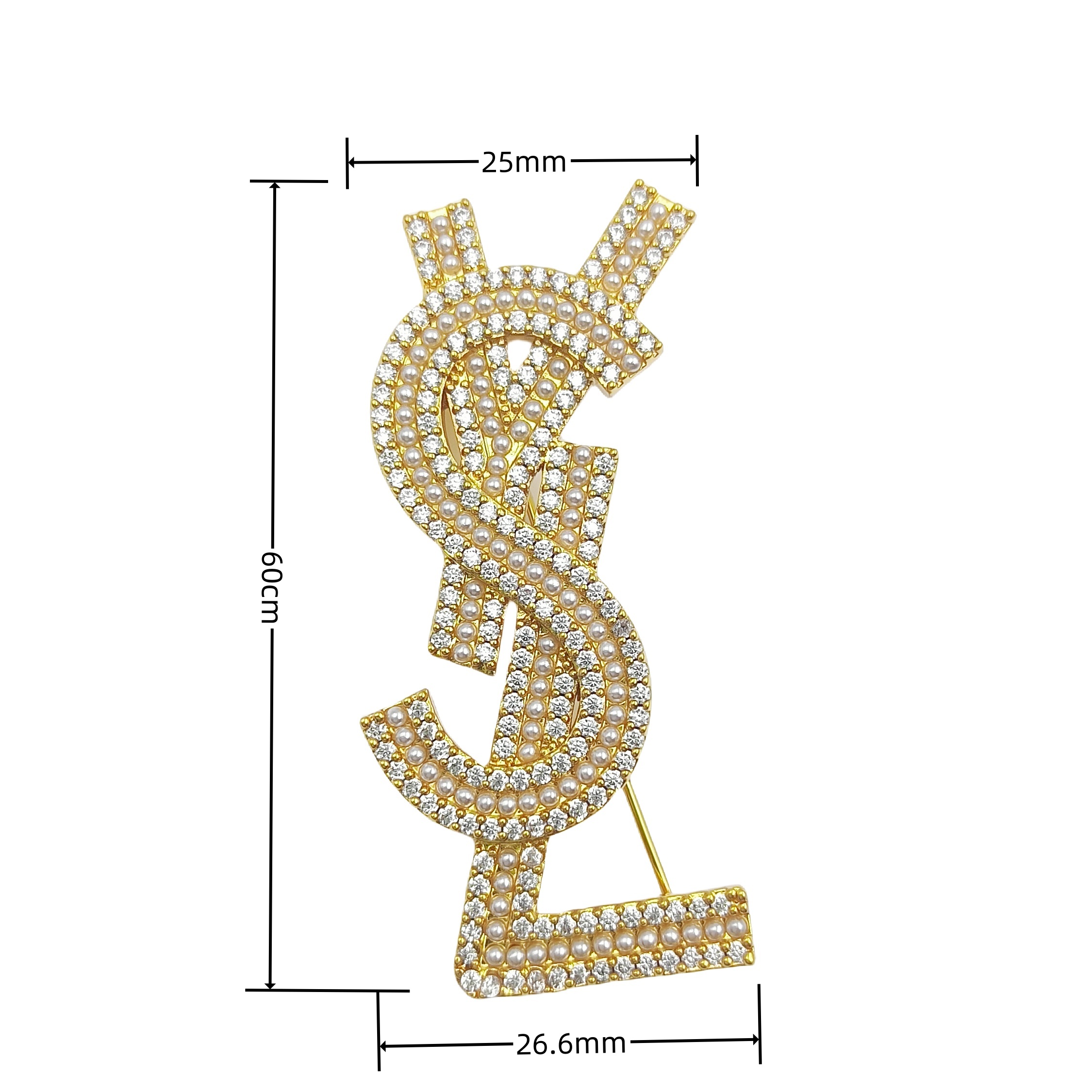 BYB042 YVES LSY Logo brooch pin in metal pearl crystal - ccjewelryacc