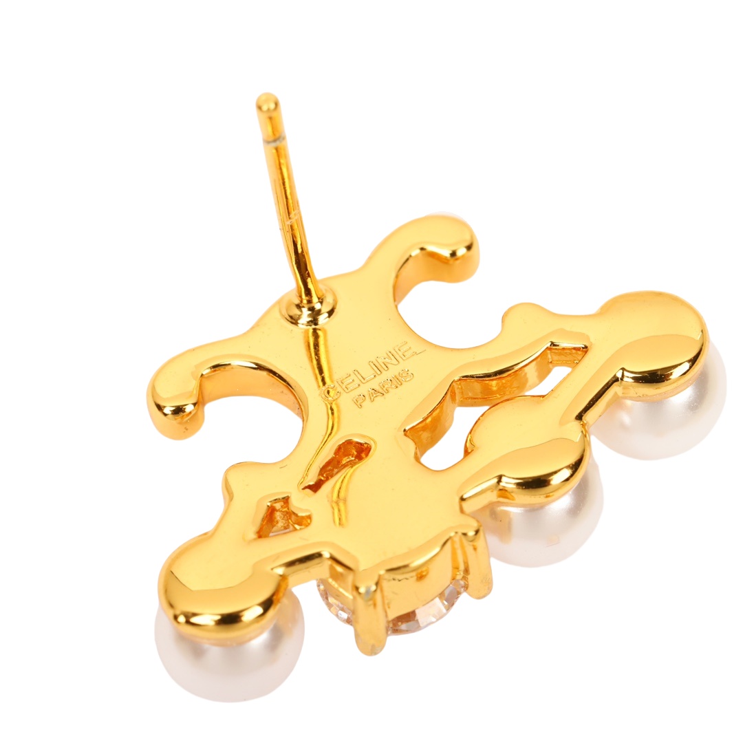 CLE018 Triomphe stud earring in metal crystal pearl - ccjewelryacc