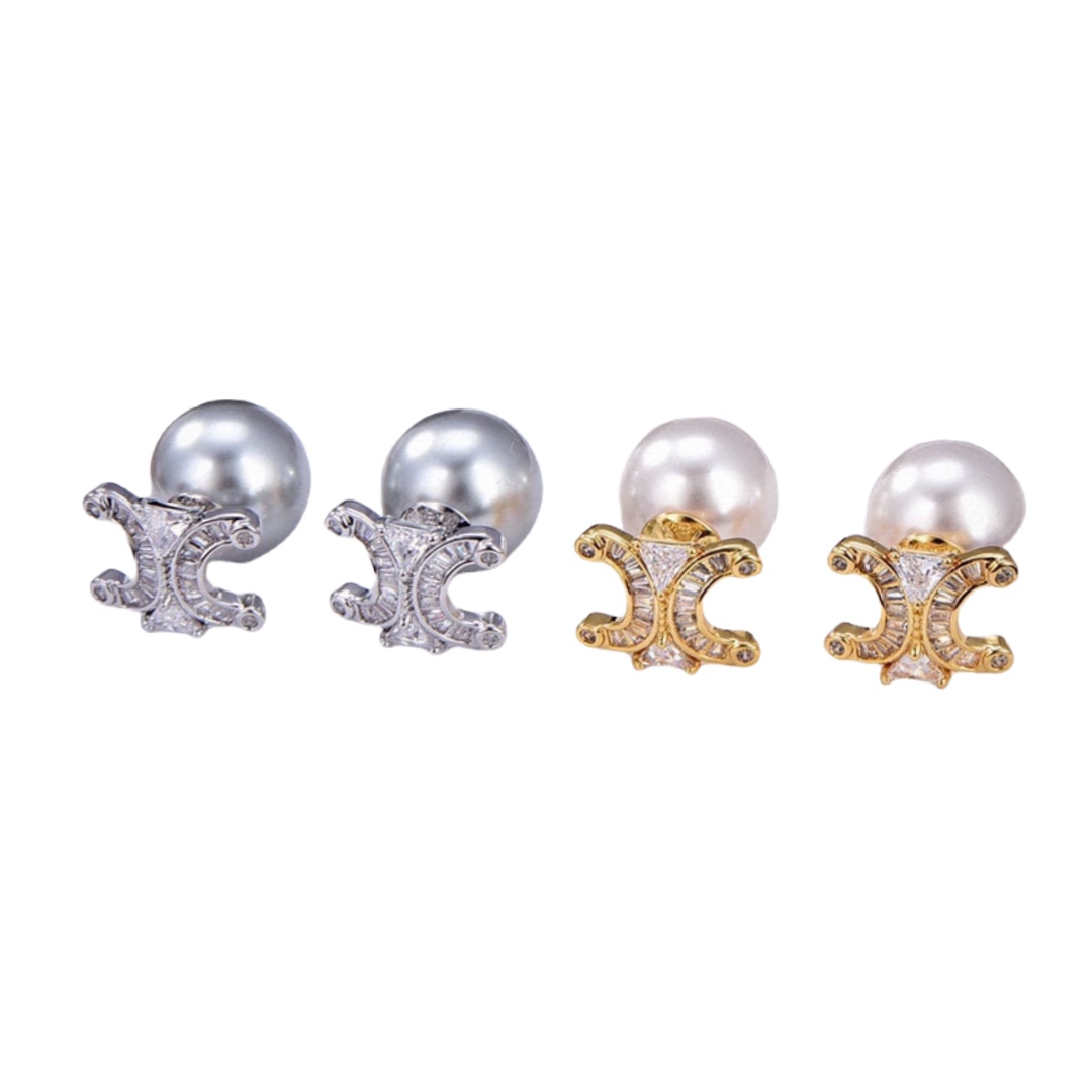 CLE011 Triomphe Crystal and pearl stud earring - ccjewelryacc