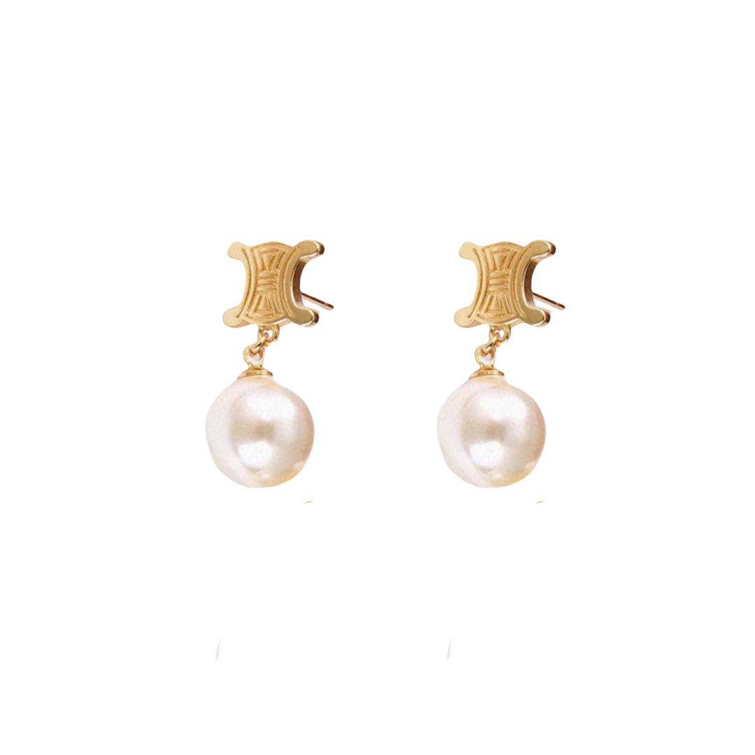 CLE038 Act de Triomphe pearl drop earring in metal and pearl - ccfashionjewelry