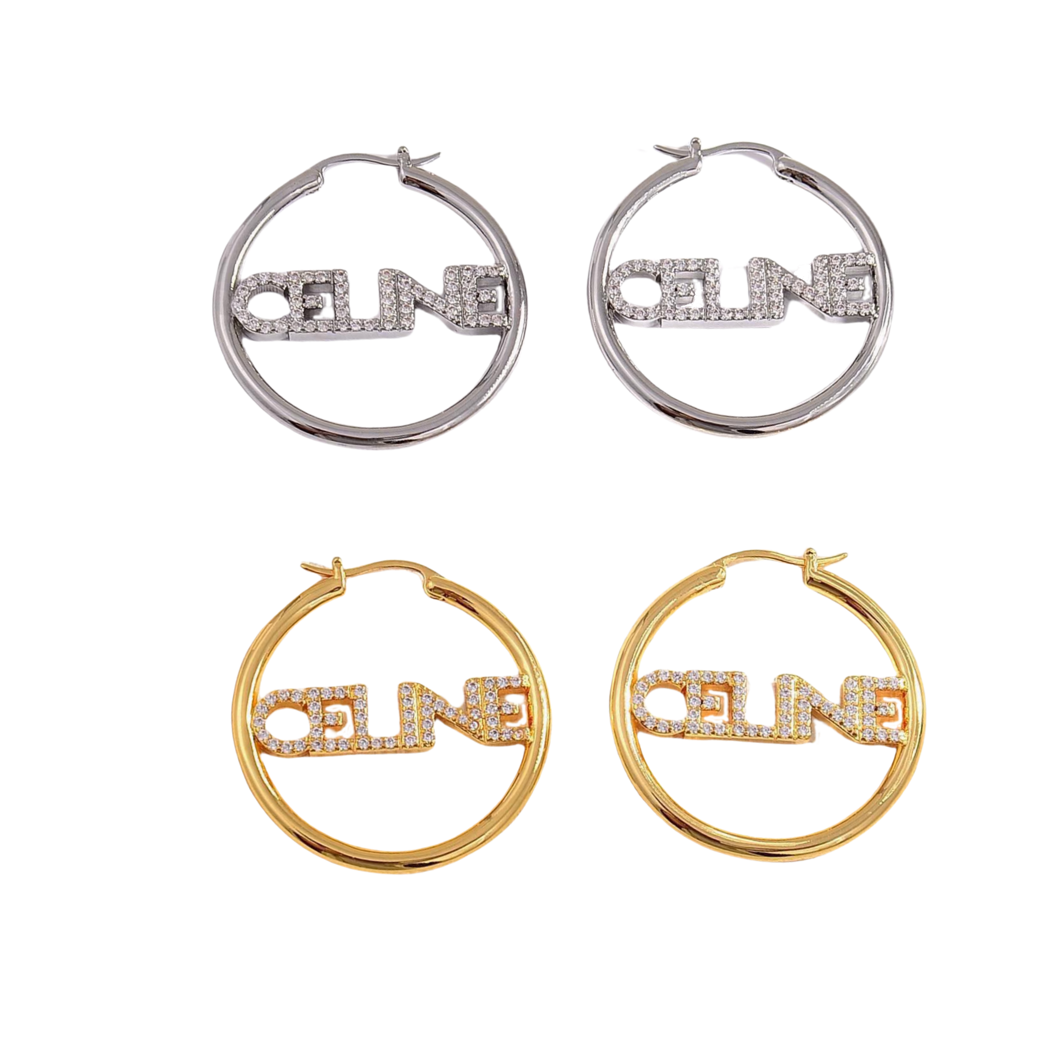 CLE014 CILINE Hoops earring in brass and crystals - ccjewelryacc