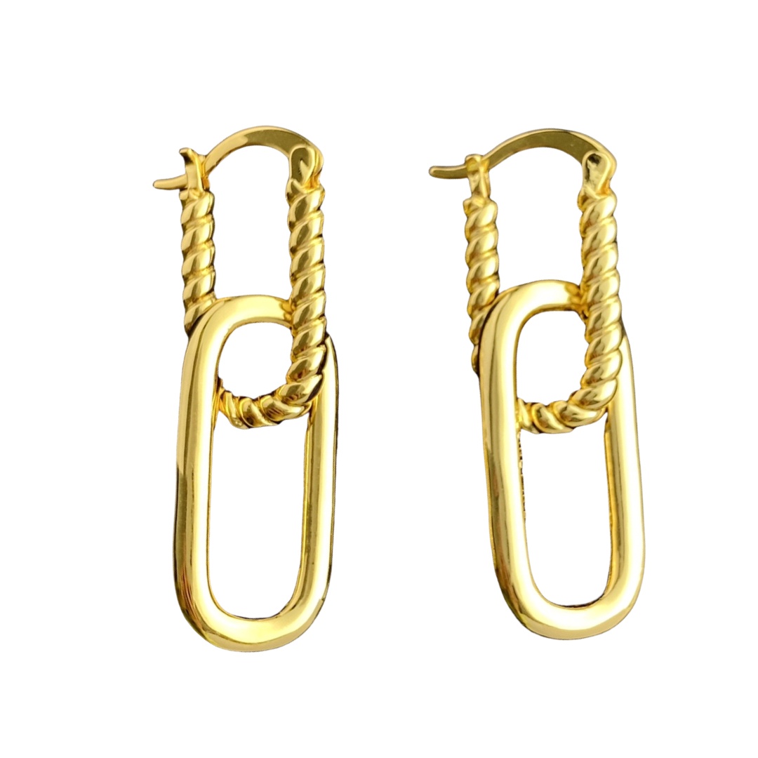 CLE040 Ciline double ring drop earring in metal and gold finish - ccjewelryacc