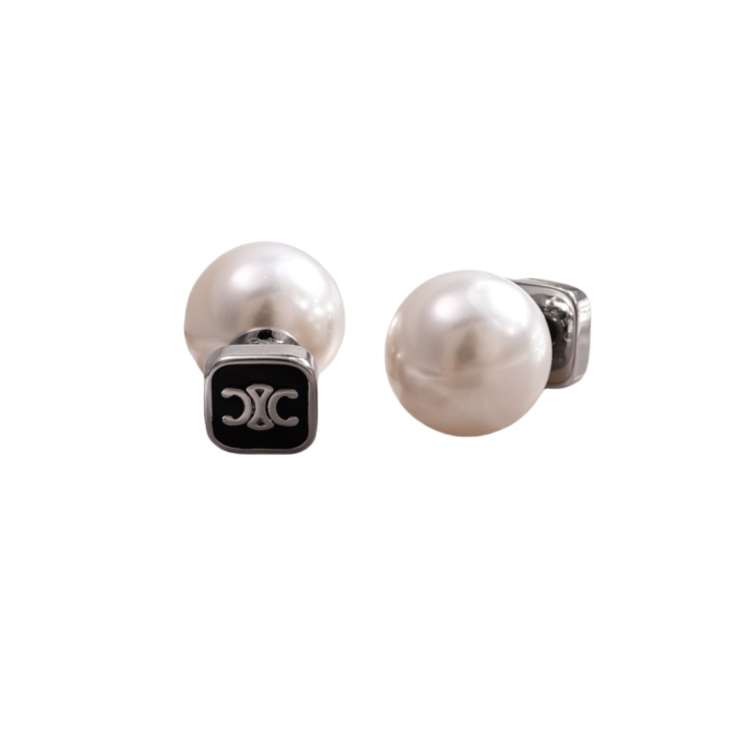 CLE028 Triomphe pearl stud earring in metal and pearl - ccjewelryacc