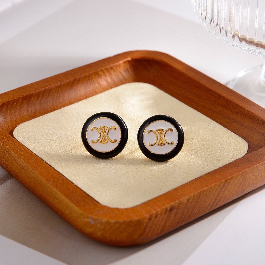 CLE009 Triomphe PRECLOUS button stud earring in metal and enamel - ccjewelryacc