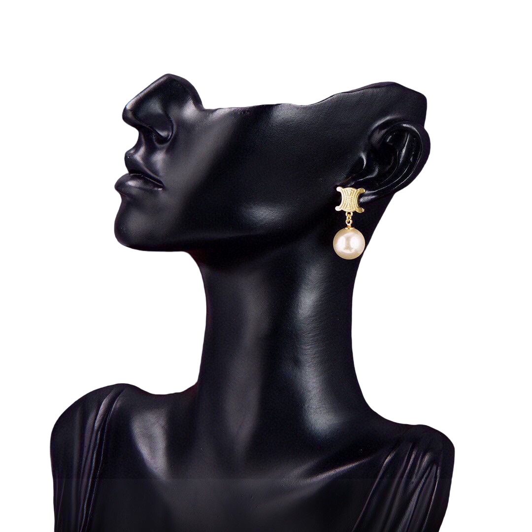 CLE038 Act de Triomphe pearl drop earring in metal and pearl - ccjewelryacc