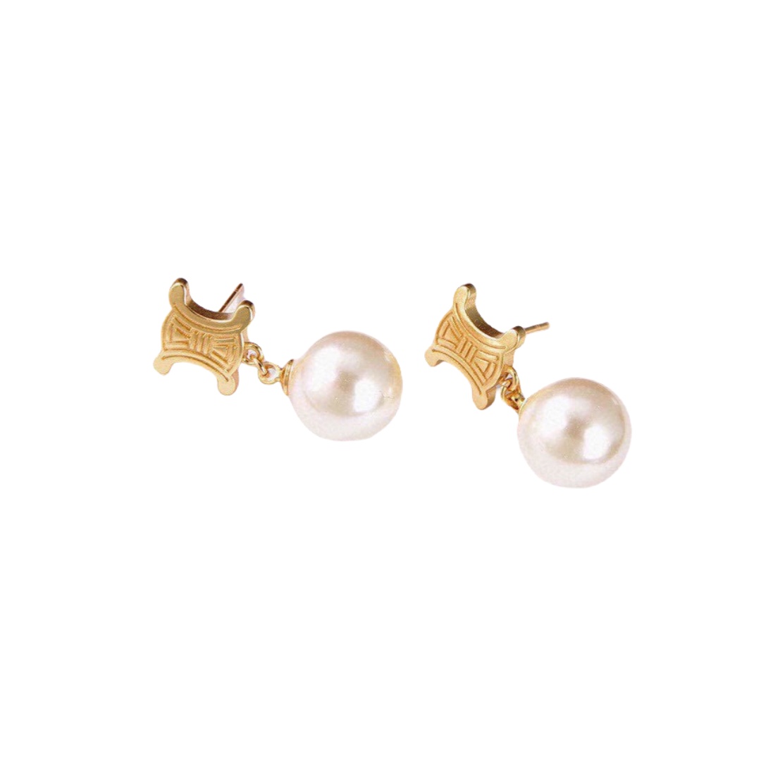 CLE038 Act de Triomphe pearl drop earring in metal and pearl - ccjewelryacc