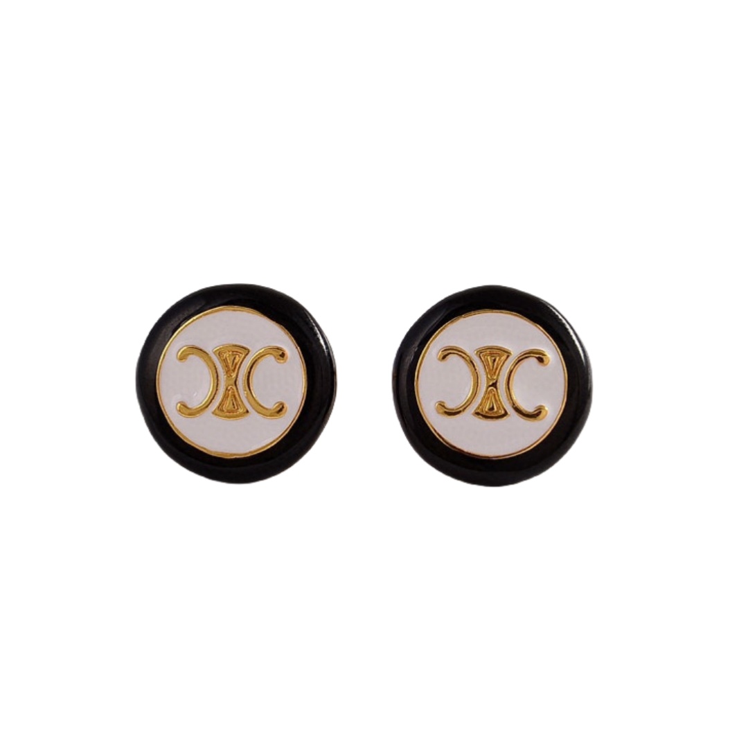 CLE009 Triomphe PRECLOUS button stud earring in metal and enamel - ccfashionjewelry