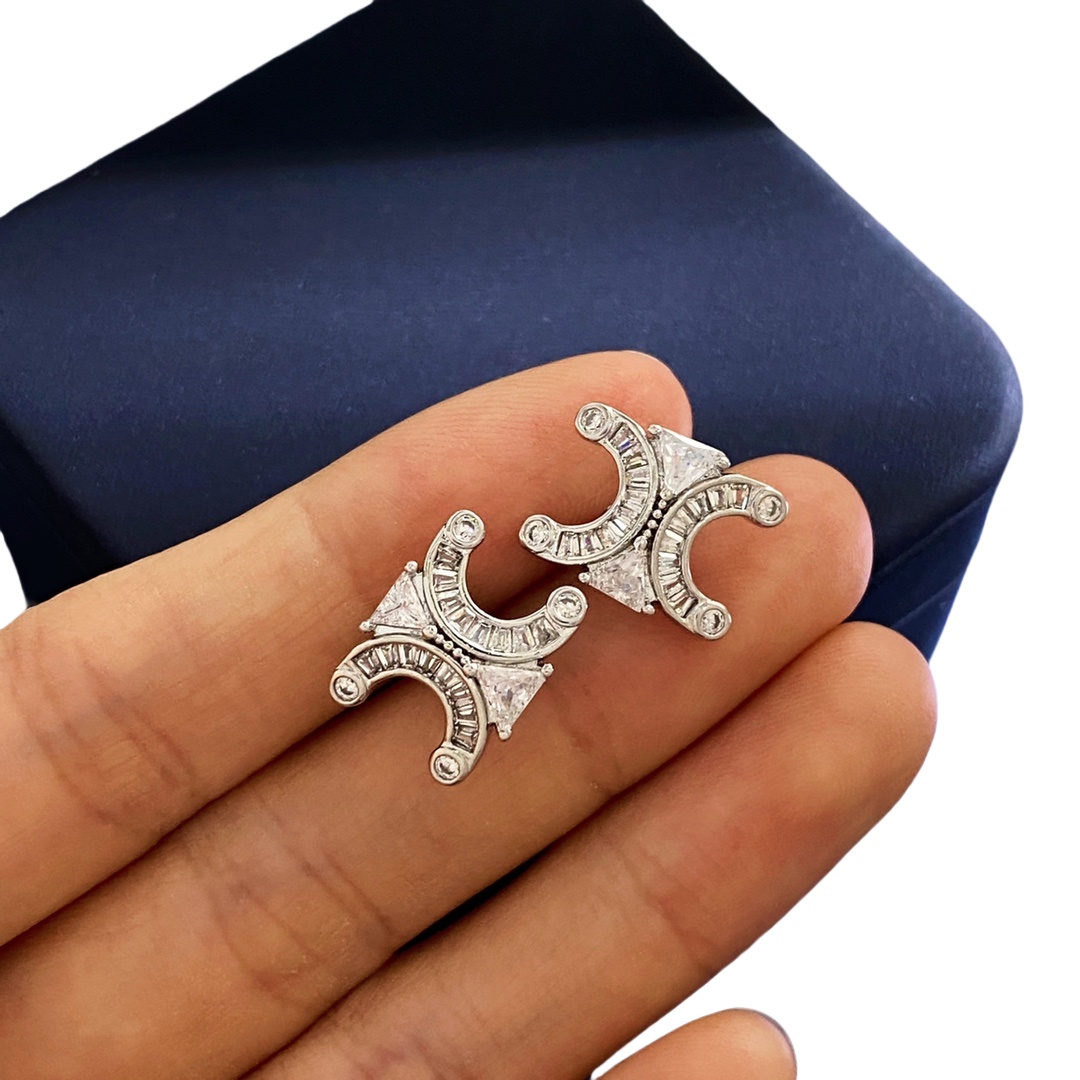 CLE027 Triomphe stud earring in metal and crystal - ccjewelryacc