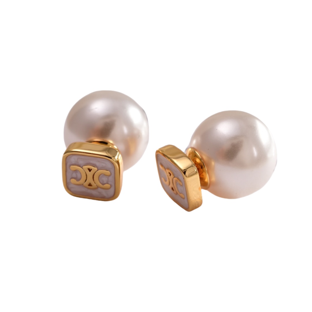 CLE028 Triomphe pearl stud earring in metal and pearl - ccfashionjewelry