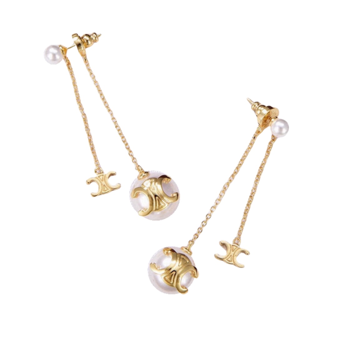 CLE047 Triomphe Pearl drop earring in metal and pearl - ccjewelryacc
