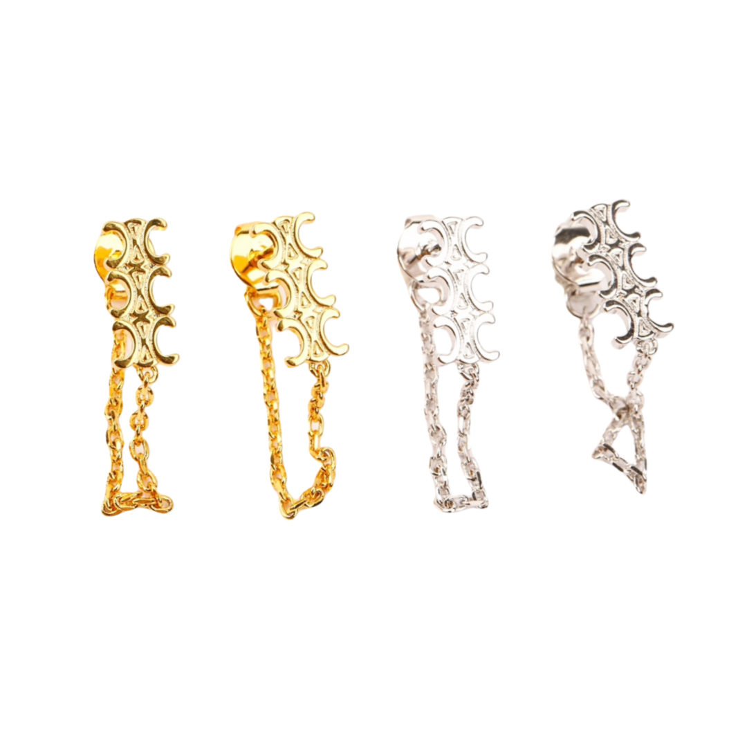 CLE015 Triomphe Chain stud earrings in metal - ccjewelryacc
