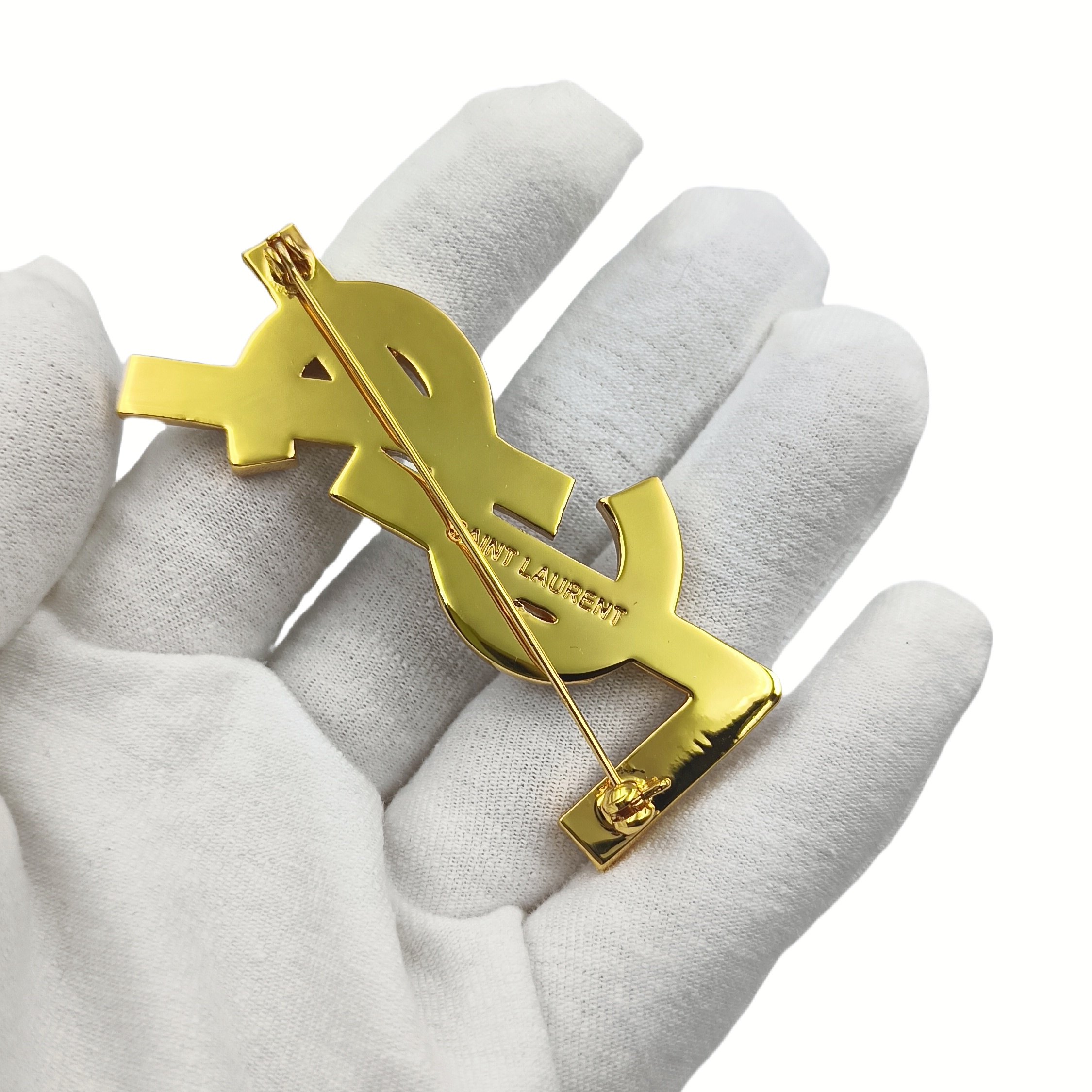 BYB042 YVES LSY Logo brooch pin in metal pearl crystal - ccjewelryacc