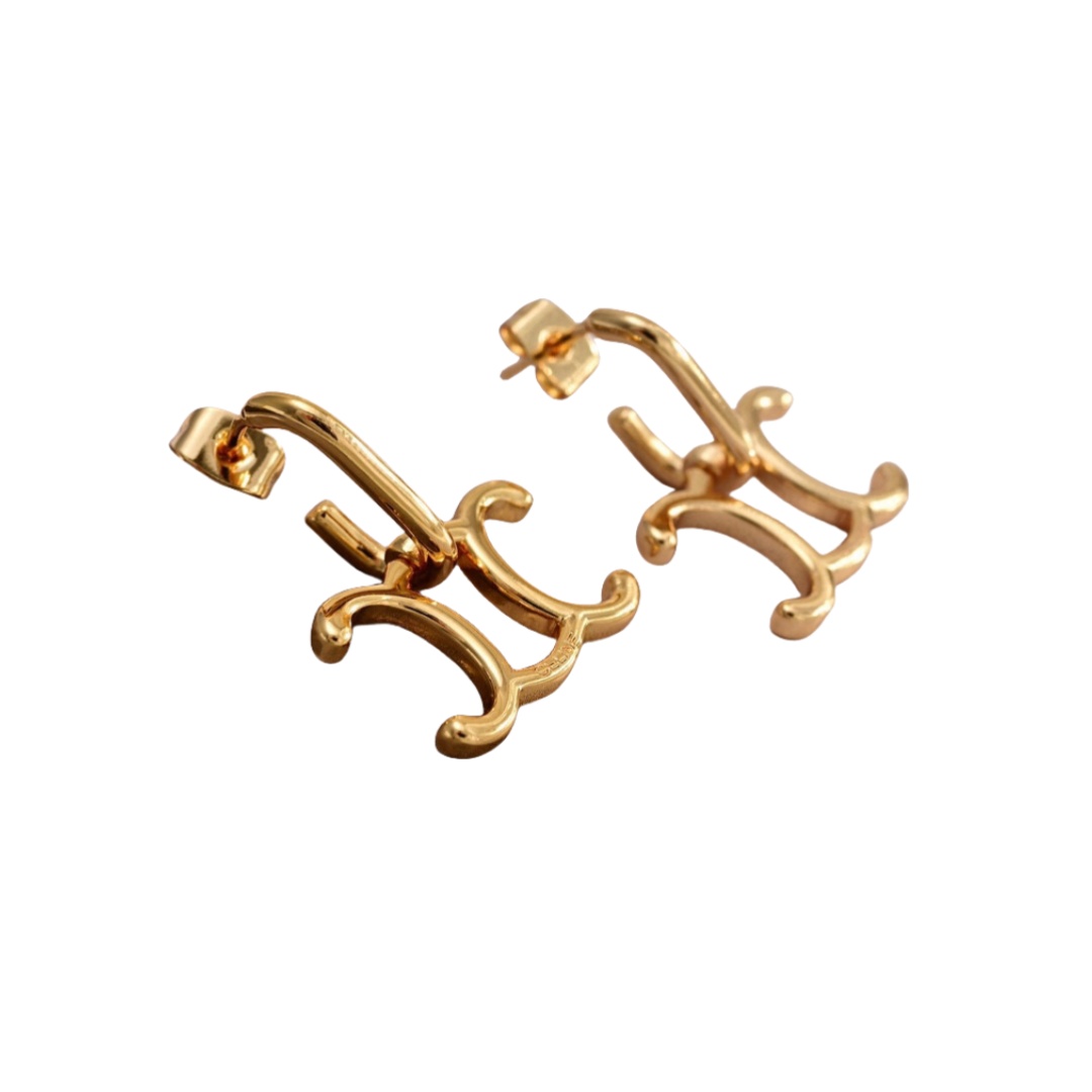 CLE044 Act de Triomphe hollowing drop earring in metal and gold finish - ccjewelryacc